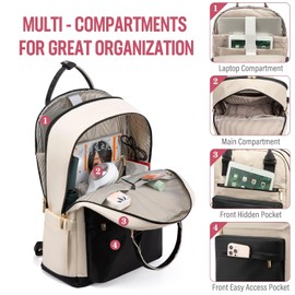 LOVEVOOK Laptop Backpack Womens, 17 Inch School Bags for Girls Travel Rucksack with USB Port Waterproof Back Pack for Work Business College School, Beige Black