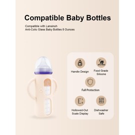 ZCH 4-Pack Silicone Sleeves for Lansinoh Glass Bottles, BPA-Free Drop-Resistant Baby Bottle Sleeves with Handles, Compatible with Lansinoh Anti-Colic Glass Baby Bottles (8 oz)