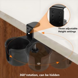 Desk Cup Holder Clamp with 360° Rotation, Clamp Mount Design, Hidden Adjustable Drink Holder for Office Home, Home, Gaming Table