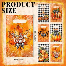 Kolldenn 120 Pcs Fall Plastic Gift Bags Pumpkin Maple Leaves Religious Chestnut treat Bags with Handles Bulk Thanksgiving Autumn Goodie Candy Container for Harvest Party Favor Supplies(Pumpkin)