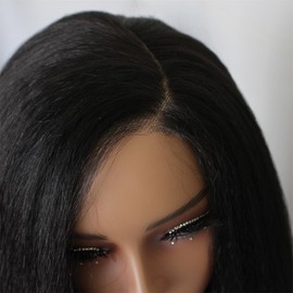 Wear And Go Glueless Wigs Kinky Straight Lace Front Wig Pre Plucked Hair Line with Baby Hair 180% Density Yaki Wigs Black Color Wig