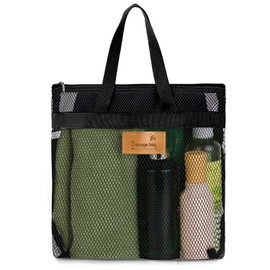 KALIONE Shower Bag with Handle - Portable Beach Bag, Mesh Shower Basket, Large Capacity - Travel Toiletries for Gym, Shower Room, Beach (Black)