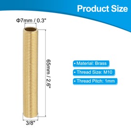 PATIKIL M10 Fine Thread Brass Lamp Pipe Nipple, 5 Pcs 65mm/ 2.6" Length Hollow Tube Adapter Coupler Connector Pipe Fitting Hardware DIY Repair Part for Lamp Lights