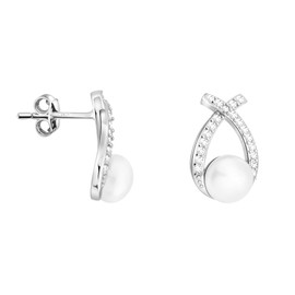 SOFIA MILANI - Women's Earrings 925 Silver with Zirconia Stones - Pearl Stud Earrings, Sterling Silver, Cubic Zirconia