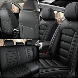 Iceleather Car Seat Covers for Hyundai Genesis 2009-2016,Waterproof Soft Breathable PU Leather Seat Cover with Storage Pockets(Classic Black,Full Set)