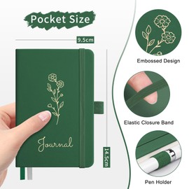 AUTEMPO A6 Pocket Notebook - 160 Pages 100 GSM Thick Paper, Small Notebooks Pocket Size, Hardcover Lined Journal for Women Students, Mini Notepads for Work, Study, and Travel, Dark Green