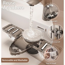 Vurlexat Broom Holder Mop Hanger, No Punching Required Broom Hanger Organizer, Wall Mount Mop Grippers for Bathroom, Kitchen, Utility Room, Laundry, Garden Storage Organization Rack(Transparent White)