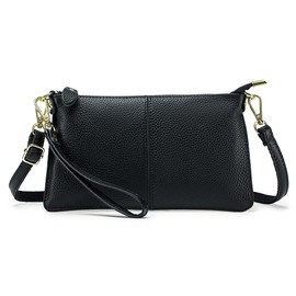 FORRICA Black Clutch Bag for Women – Genuine Leather Cross Body Bag, Ladies Small Crossbody Phone Purse for Wedding, Evening & Party