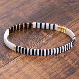 C·QUAN CHI Women Stackable Tila Bead Bracelets Flat Bead Bracelet Boho Friendship Bracelets Stretch Bracelet 40C