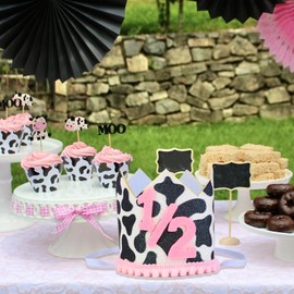 CORNER LACE 1/2 Cow Birthday Glitter Hat for Baby Girls, Half Year Old-6 Month Little Cutie Crown, Western Farm Theme Party Decorations Supplies Favors for Photo Booth Props
