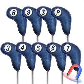 Golf Headcovers Magnetic Iron Magnetic Closure 9/11 Pack (3-9, A, P, S, L) Embroidered Numbers for Left and Right Hands, Flexible Waterproof Lightweight Fabric for Protection (Blue 9 Pack)