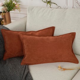 YOUR SMILE Set of 2 Chevron Chenille Pillow Covers with Elegant Design Soft and Luxurious Decorative Throw Pillows for Couch,Bed and Home Decor,Rusty Orange,12 X 20 inch