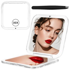 Rzspher Vergrößerungsspiegel 30fach, 8.5 * 8.5CM Kosmetikspiegel, Zweiseitiger Zusammenklappbarer vergrösserungsspiegel für Schminken Makeup Gesichtspflege und Rasieren
