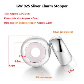 GW Charms Stopper 925 Sterling Silver for Bracelet with Rubber Clip Stopper Charms for Bead Charm Bracelet Pendant Spacer, Sterling Silver