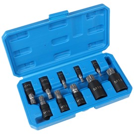 CPROSP Multi-Tooth Socket Set 1/2 inch, 1/4 inch, 3/8 inch M4 M5 M6 M8 M9 M10 M12 M14 M16 M18 Socket Spanner Set with Storage Box, Multi-Tooth Socket for Car Repairs, Mechanics, Pack of 10
