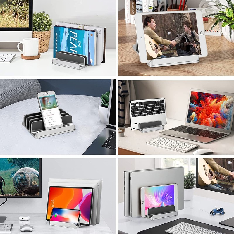 Vertical Laptop Stand,Upgraded Adjustable 4 Slots Laptop Stands, Desktop Aluminum