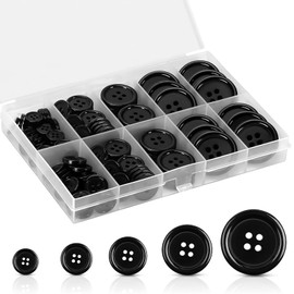 Resin Sewing Buttons, 100 Pcs 4 Hole Black Craft Buttons, 5 Sizes Round Assorted Buttons for Sewing, Suits, Arts, DIY Crafting, Holiday Decoration