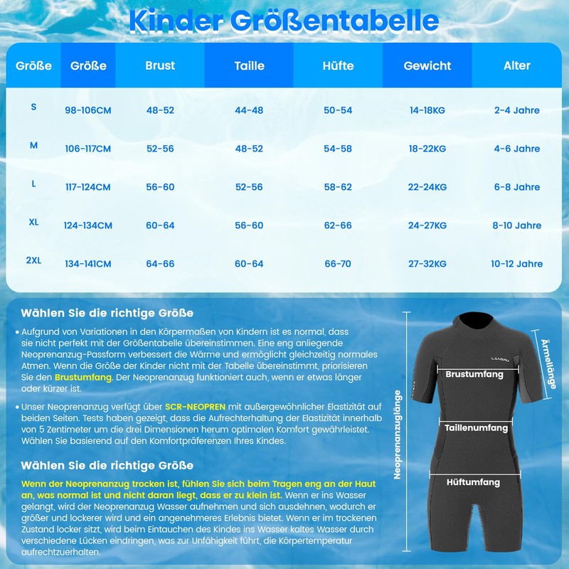 Lansru Kids Wetsuit - 2.5mm Short Wetsuit, Upgraded SCR Neoprene,