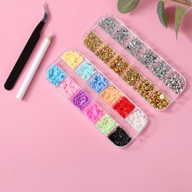 AIPULIDUO 3D Pastel Acrylic Flower Nail Charms - Mixed Blossom Rhinestones Kit with Gold Beads & Crystal Silver Gems for DIY Nail Decor Crafts