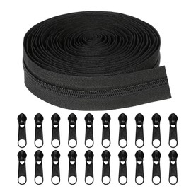 Xmart Pack of 2 Endless Zip with 20 Zips, Endless Black Zip, Separable Nylon Zip, Sold by the Metre for Clothing, Bed Linen, Pillows, 5#, 10 m Long, 3.5 cm Wide