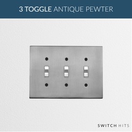 Antique Pewter SWITCH HITS Triple Light Switch Wall Plate | 3 Toggle | 6.25" w * 4.50" h | Modern Electrical Outlet Cover Collection | Quality Switch Plates For All Configurations