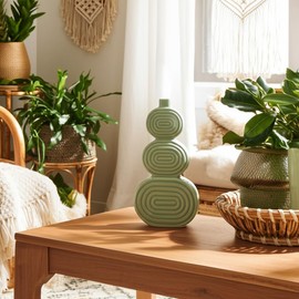 Sagebrook Home Boho Decorative Vase - Geometric Pattern - Stoneware Ceramic - Modern Home & Office Decor - Ideal for Bedroom & Living Room - Accent Piece for Flowers & Pampas Grass - 12" Green