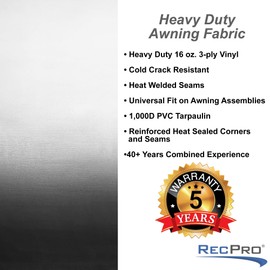 RecPro RV Awning Fabric Replacement | Universal Fit | 8-22ft Sizes | Heat Sealed Vinyl (16' - Actual Width 15' 1", Charcoal Fade)
