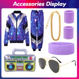 LEACCO 90er 80er Jahre Outfit Herren Damen Mottoparty 80er Trainingsanzug Retro Jacke Hose Accessoire 80er Jahre Kostüm Herren New Kids Vintage Disco 80er Jahre kleidung Bad Taste Outfit Paare für Karneval L