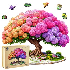Hopelucr Wooden Puzzles for Adults, Rainbow Hydrangea Tree Wooden Jigsaw Puzzle 200 Pieces, Unique Shaped Wooden Puzzle, Birthday Party Gifts for Kids Friends Family Game Home Decor(M-11 * 8.9in)