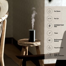 Airversa Waterless Diffuser for Essential Oil, Battery Operated Nebulizer, 0.7 Fl.Oz./ 20mL Capacity, Mini Scent Air Machine, 3 Countdown Timers & 3 Mist Levels for Home Room Car Office - AN8 Black