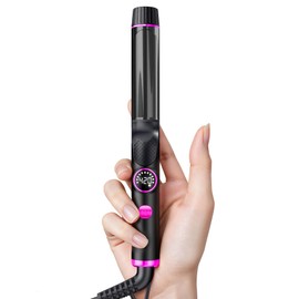 1 Inch Curling Iron for Short Hair, 100-240V Travel Dual Voltage Curling Iron with 5 Heat Settings, Mini Curling Wand with Temperature Memories and Lock,Magenta