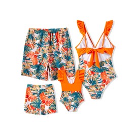 PATPAT Mommy and Me Family Matching Swimsuit One Piece Beach Wear Leaves Print Bathing Suit Girls 3-4 Years
