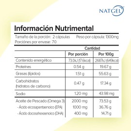 Omega 3 Platinum | Epa 1,000 / Dha 400 Aceite de Pescado | 140 Cápsulas | Natgel