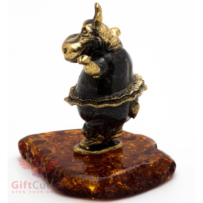 Solid Brass Amber Figurine Hippopotamus Hippo Behemoth ballerina IronWork