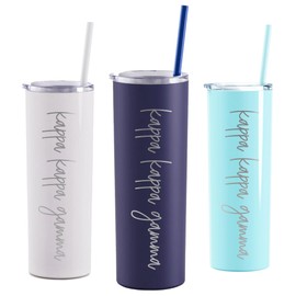 Go Greek Chic Kappa Kappa Gamma Laser Engraved Skinny Tumbler with Straw (Seafoam)