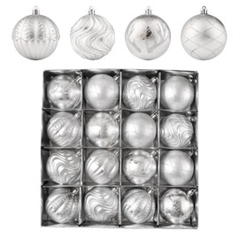 3.15" Luxury Christmas Tree Balls Ornaments, 16Pcs Colored Shatterproof Plastic Hanging Ornaments Set for Christmas Trees Decor/Wedding/Holiday/Party (Silver)