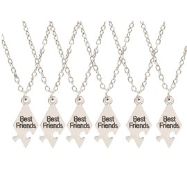 DATOA 4/5/6/7/8 Pcs Multi Puzzles Best Friends Forever Necklaces Stainless Steel Engraved Heart Pendant Set Friendship Necklaces Gifts for BFF Women Men - 6pcs