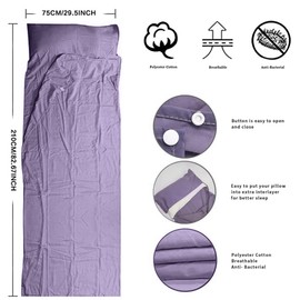 Sleeping Bag Liner, Travel & Camping Sheet for Adults, Lightweight and Compact Insert with Velcro - Comfortable Sleep Liners for Traveling, Hotel and Camping (Purple)