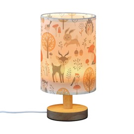 Oarencol Bedside Table Lamp Woodland Animals Nightstand Lamp with Wood Fox Owl Deer Buuny Trees Leaves Desk Lamps for Bedroom Living Room Nursery Office Home Decor