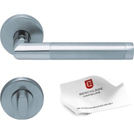Beschläge Hamburg: Amsterdam SBL 1174 Door Handle Scoop - Door Handles with Toilet Rosettes Locking - Handle Set / Door Handle for Interior Doors, 54 mm Round in Brushed / Polished Stainless Steel