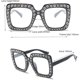 Oversized Square Frame Bling Rhinestone Cat Eye Retro Women Fashion Sunglasses