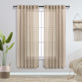 63 Inches Long Taupe Cute Sheer Curtains Back Tab Rod Pocket for Nursery 2 Panels Boho Earth Tone Neutral Curtains for Bedroom,Tan