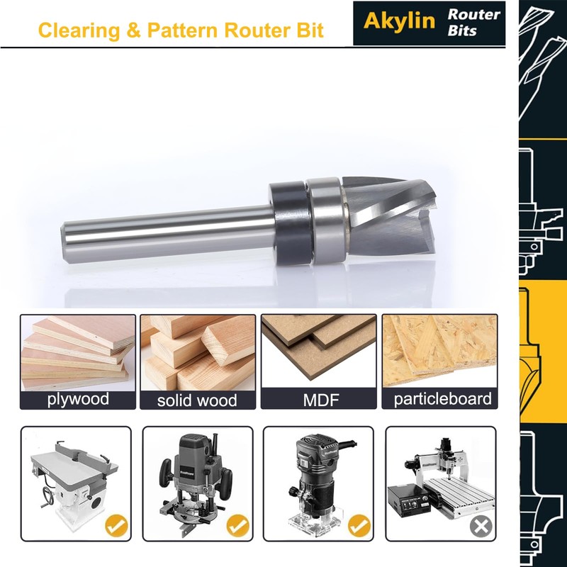 Solid Carbide Spiral Flush Trim Router Bits, 3-Flutes Down Cut