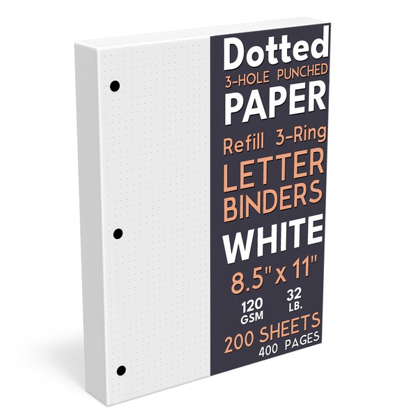 Dotted Grid Paper, Letter Size, 3-Hole Punched (Large Holes), 200