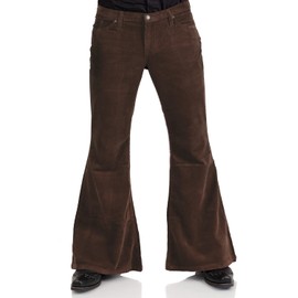 Men's Corduroy Relaxed Vintage 60s 70s Bell Bottom Pants Stretch Fit Classic Comfort Flared Flares Retro Disco Pants, Coffee, Large