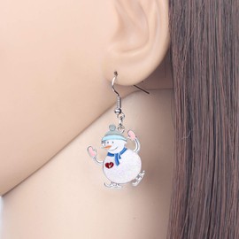 DUOWEI Alloy Enamel Christmas Snowman Earrings Cartoon Drop Dangle Jewelry Festival Gifts For Women Girls Kids blue