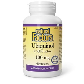 Natural Factors Ubiquinol CoQ10 Activo 100 mg – 60 Cápsulas Blandas – Apoyo Cardiovascular con Aceite de Linaza y Kaneka Q+ – Producto Canadiense