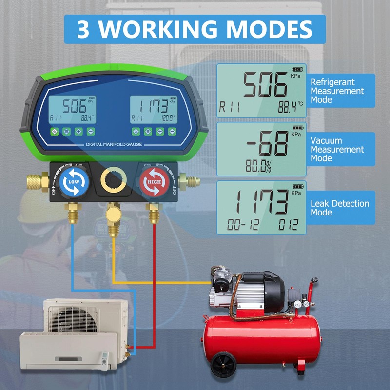 MOTOCOCHE Digital HVAC Gauges,R410A R134A Digital Vacuum Pressure Manifold gauges