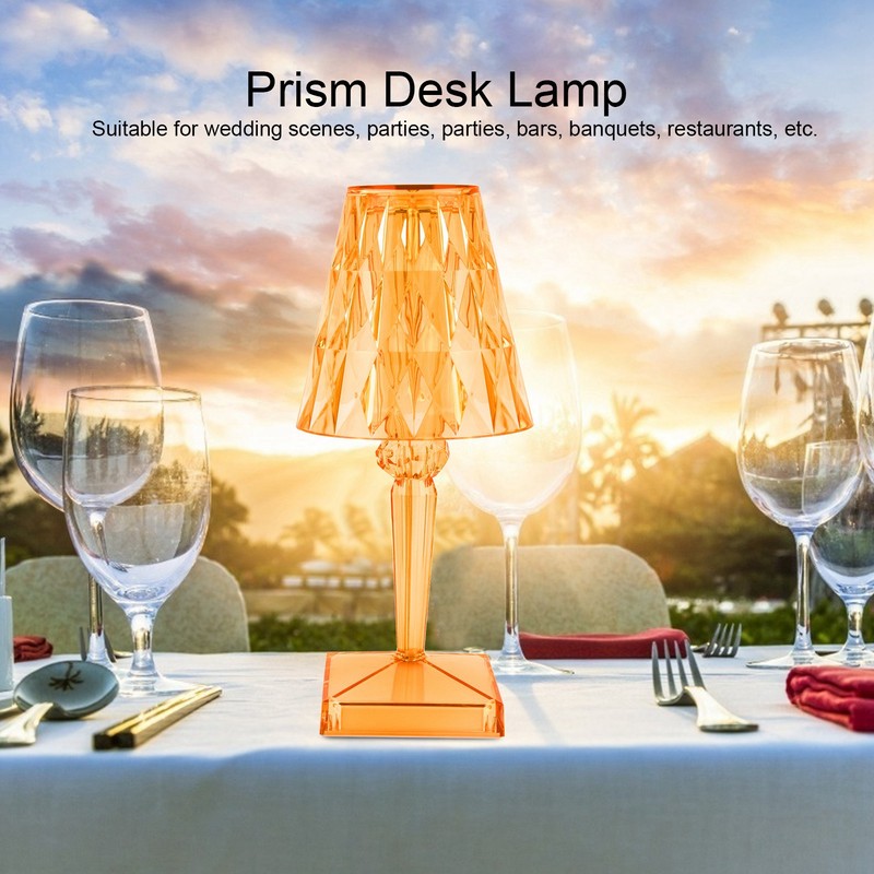LED Crystal Table Lamp Transparent Prism Dimmable Desk Lamp USB