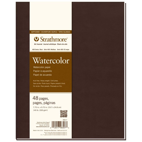 Strathmore 483-7 Softcover Watercolor Art Journal, 7.75" x 9.75", White, 24 Sheets